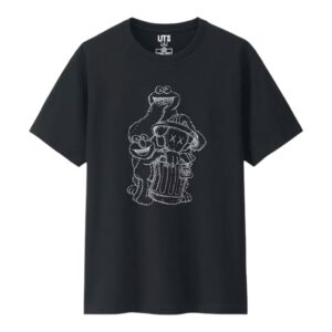Kaws x Uniqlo x Sesame Street Companion camiseta Trash Can Outline Negra
